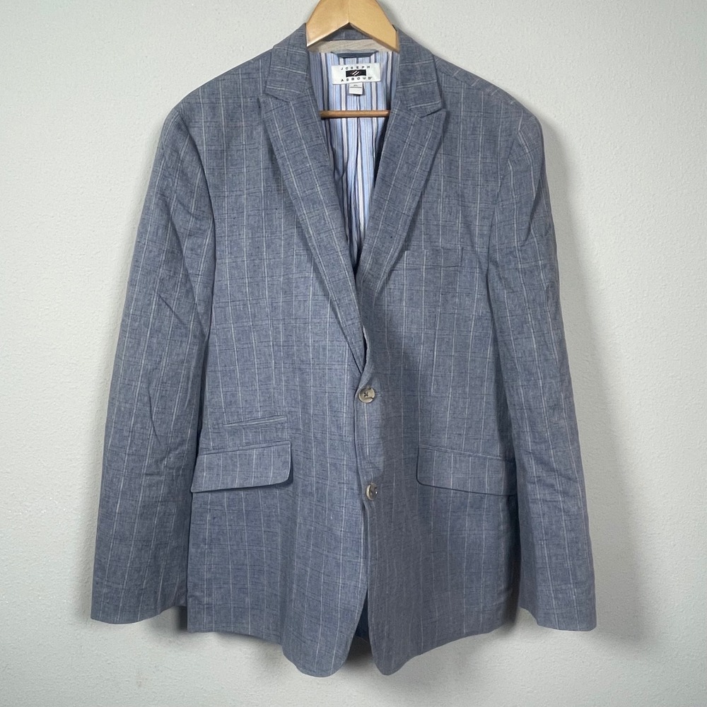 Joseph Abboud Sport Coat Mens XL Blue Linen Blend Windowpane Blazer Jacket
